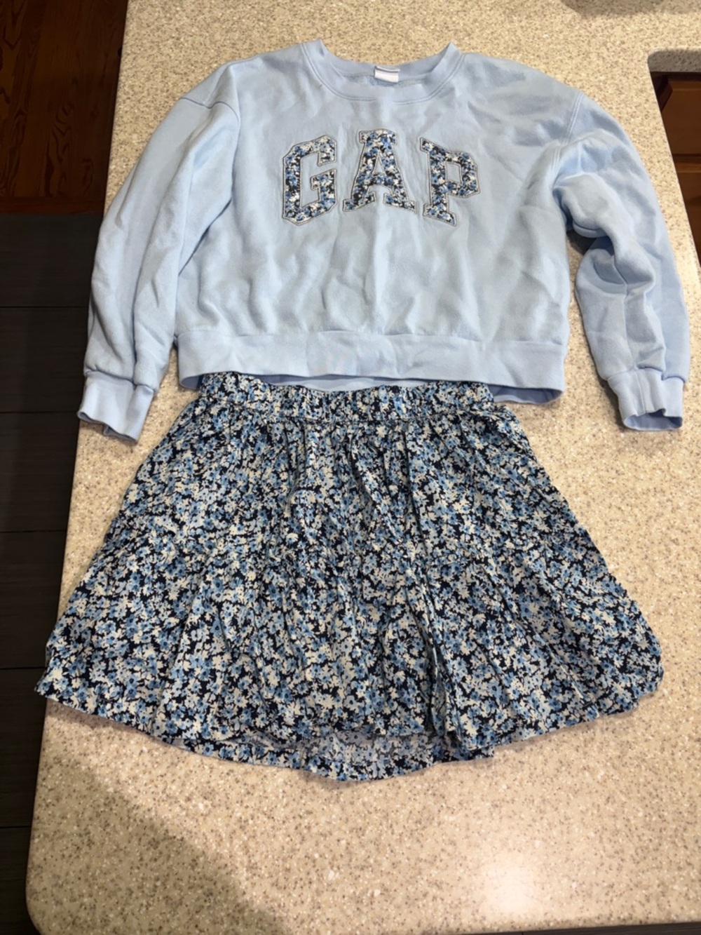 Gap girls xl sweatshirt and matching skirt blue with floral